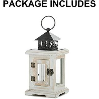 Alopini Lanterne en bois bougeoir lanterne lanterne de jardin - bougeoir décoratif rustique en détresse vintage suspendu en métal et en verre  