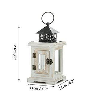 Alopini Lanterne en bois bougeoir lanterne lanterne de jardin - bougeoir décoratif rustique en détresse vintage suspendu en métal et en verre  