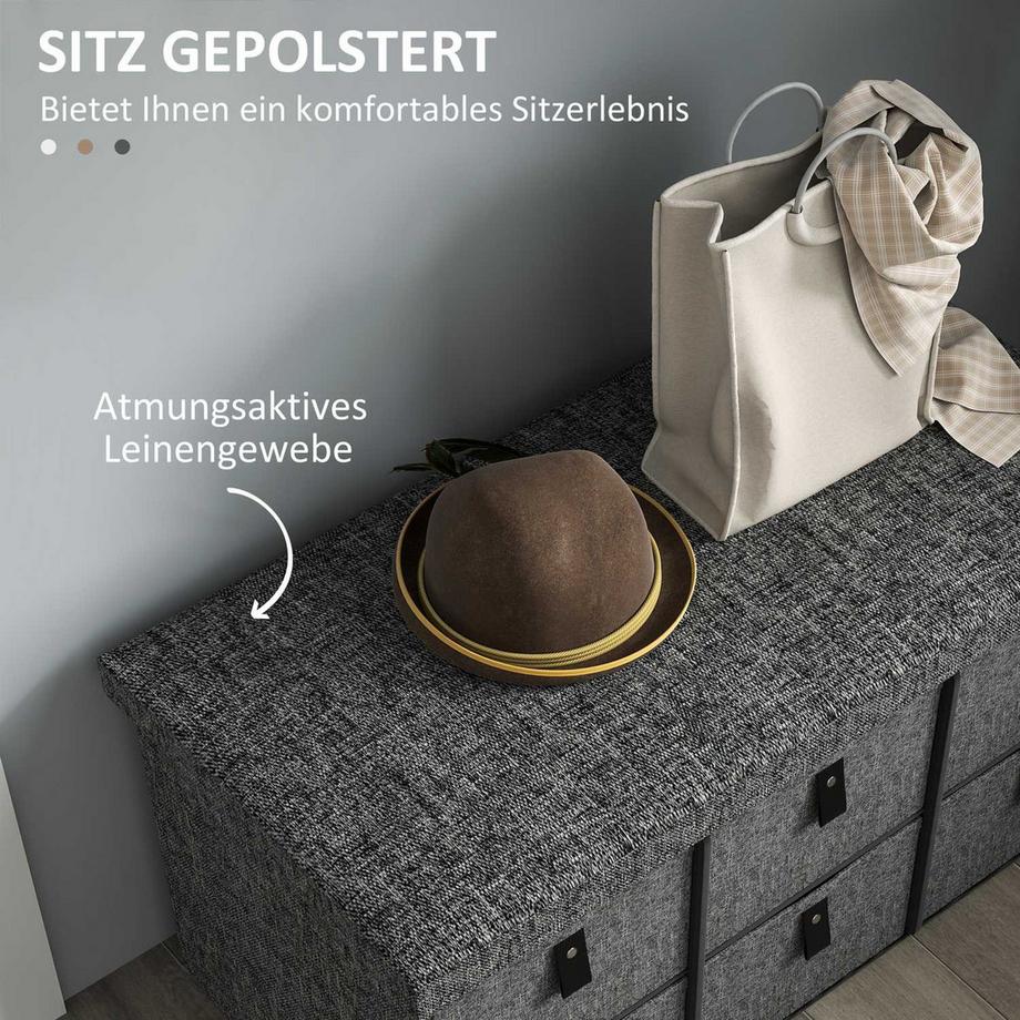 Northio Schuhbank mit 6 Boxen, Sitzbank, Garderobenbank mit Leinenoptik, Schuhtruhe für 6 Paar Schuhe, für Diele, Flur, Dunkelgrau, 76,5 x 38 x 38 cm Aosom  