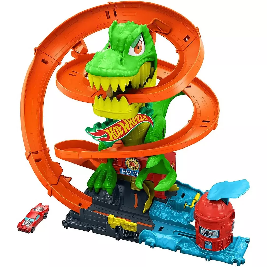 Hot Wheels Autorennbahn "Hot Wheels City T-Rex-Feuerschlacht"