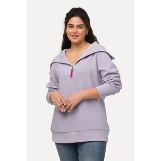 Ulla Popken  Pullover polo con costine trasversali, collo alto, zip e maniche lunghe 