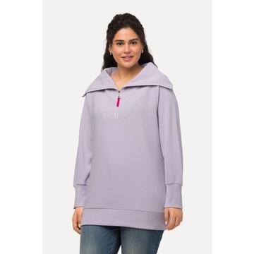 Pullover polo con costine trasversali, collo alto, zip e maniche lunghe