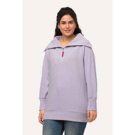 Ulla Popken  Pullover polo con costine trasversali, collo alto, zip e maniche lunghe 