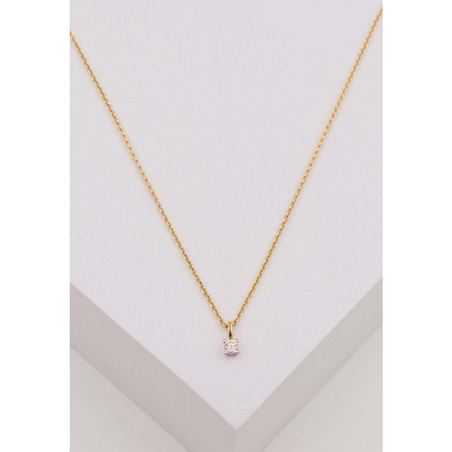 MUAU Schmuck  Solitär Anhänger 4-Griff-Fassung Gelbgold 750 Diamant 0.10ct. Fassung Weissgold 750, 7x4mm 