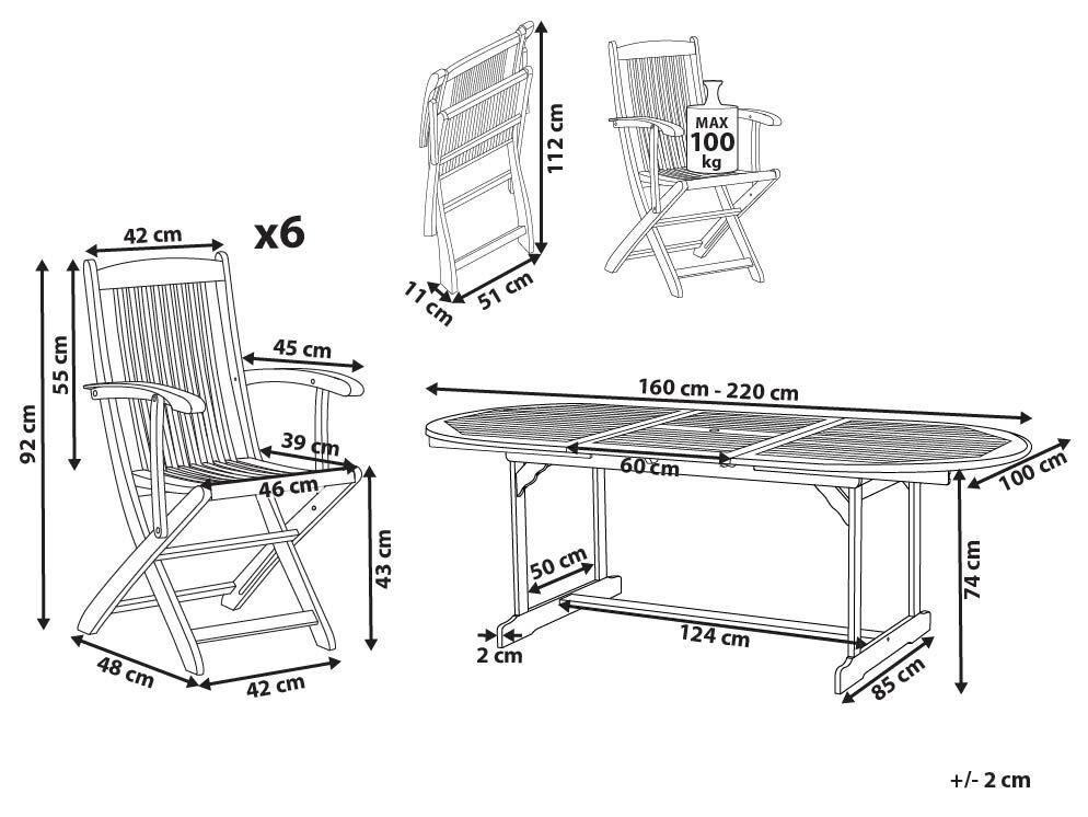 Beliani Set da pranzo per giardino con sedie en Legno d'acacia Rustico MAUI II  