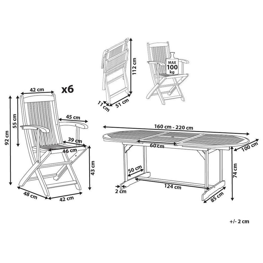 Beliani Gartentisch mit Stühlen aus Akazienholz Rustikal MAUI II  