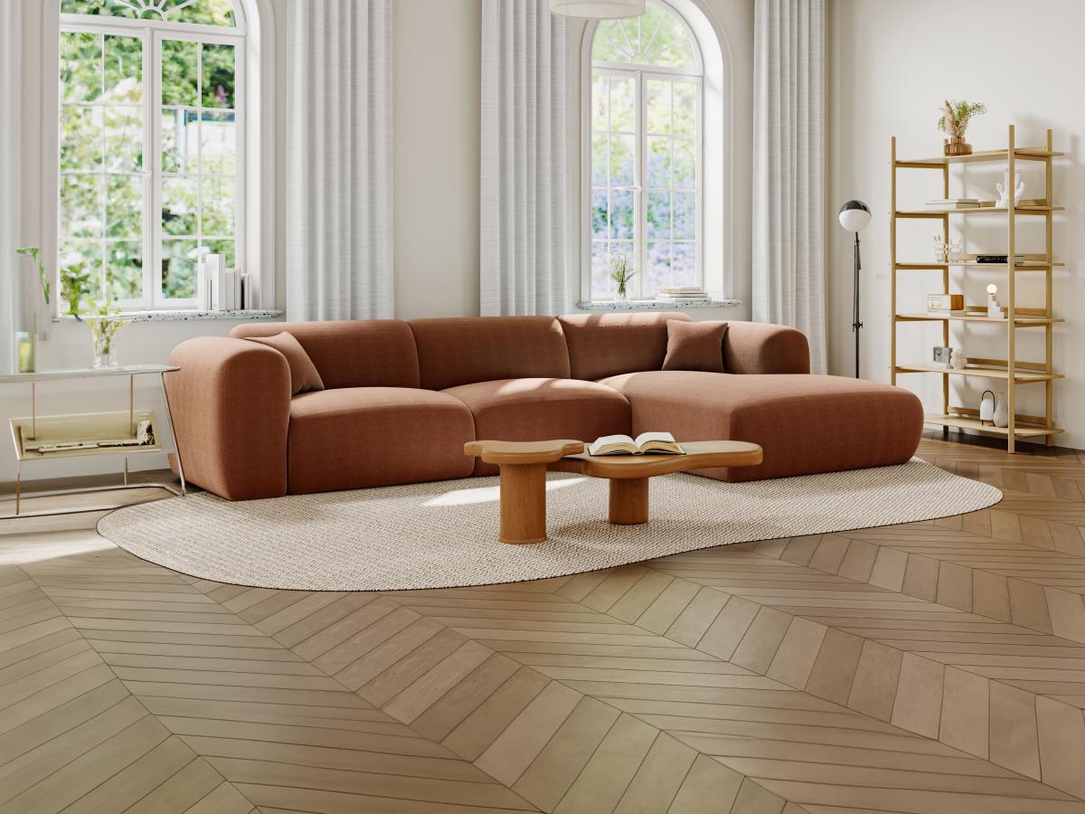 Maison Céphy Grand canapé d'angle droit en tissu texturé terracotta POGNI de Maison Céphy  