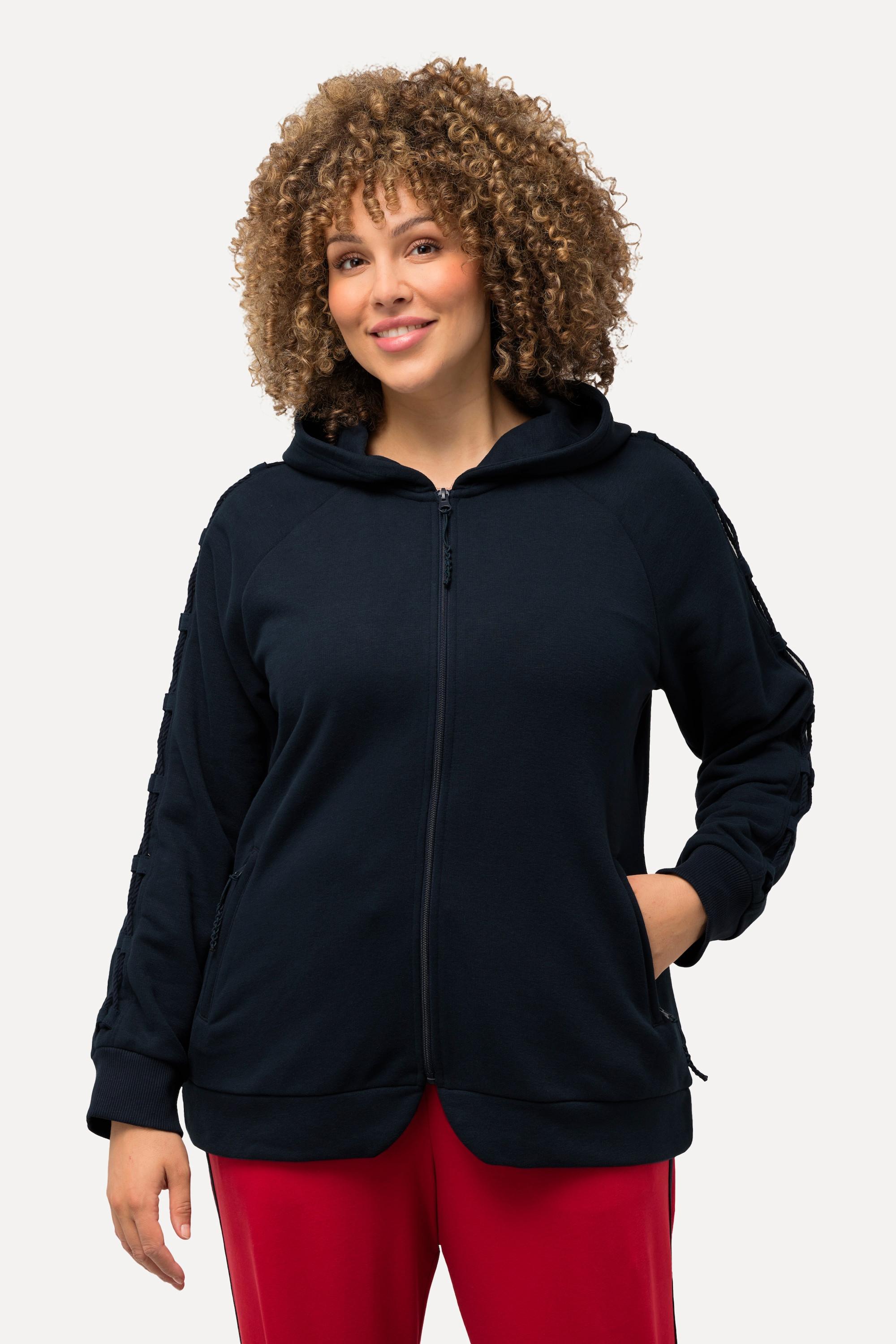 Ulla Popken  Hoodie-Jacke, Zierseil, Kapuze, Sweatjacke, Zipptaschen 