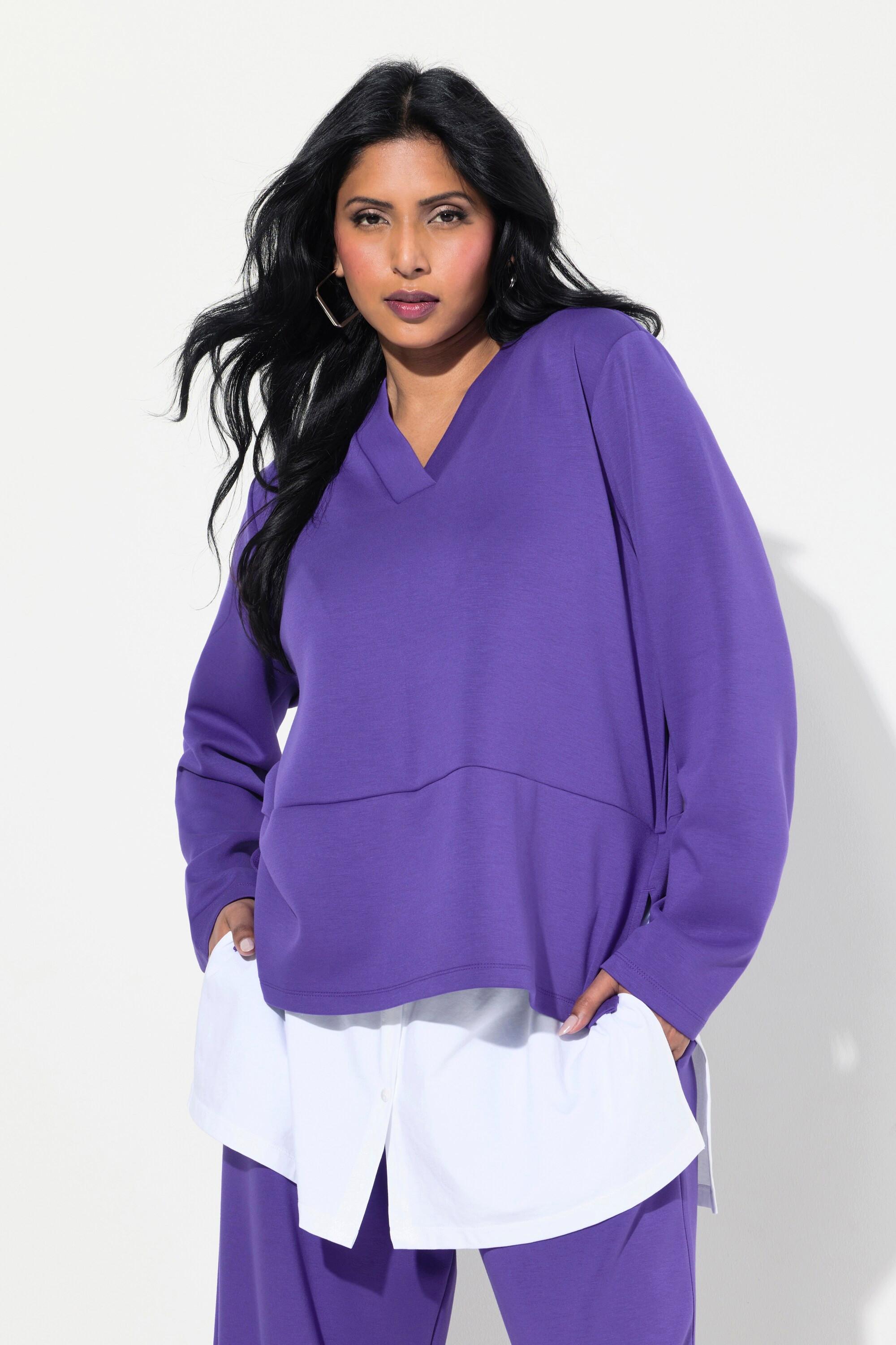 Ulla Popken Felpa Inserto Blusa Scollo a V Maniche Lunghe  