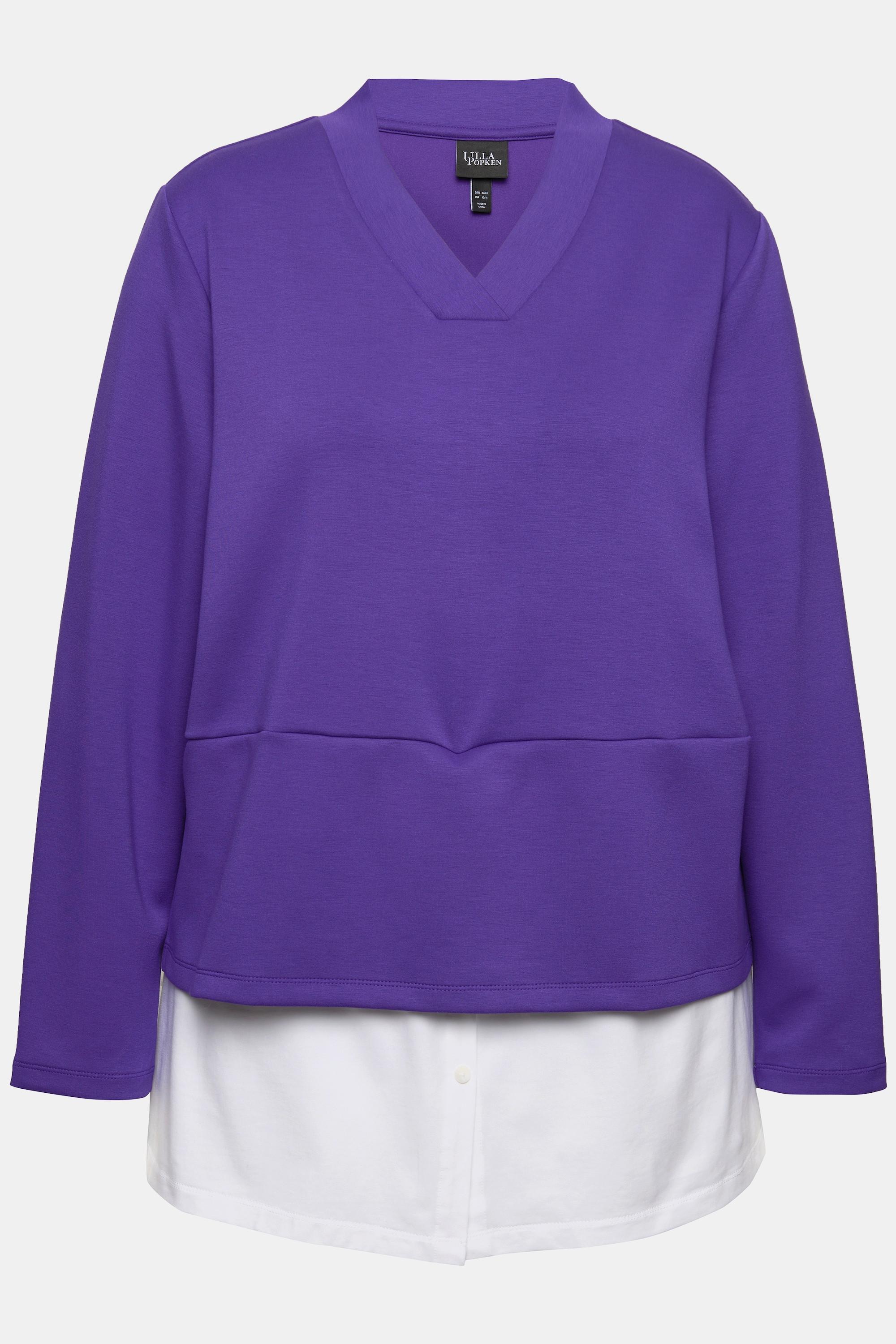 Ulla Popken Felpa Inserto Blusa Scollo a V Maniche Lunghe  