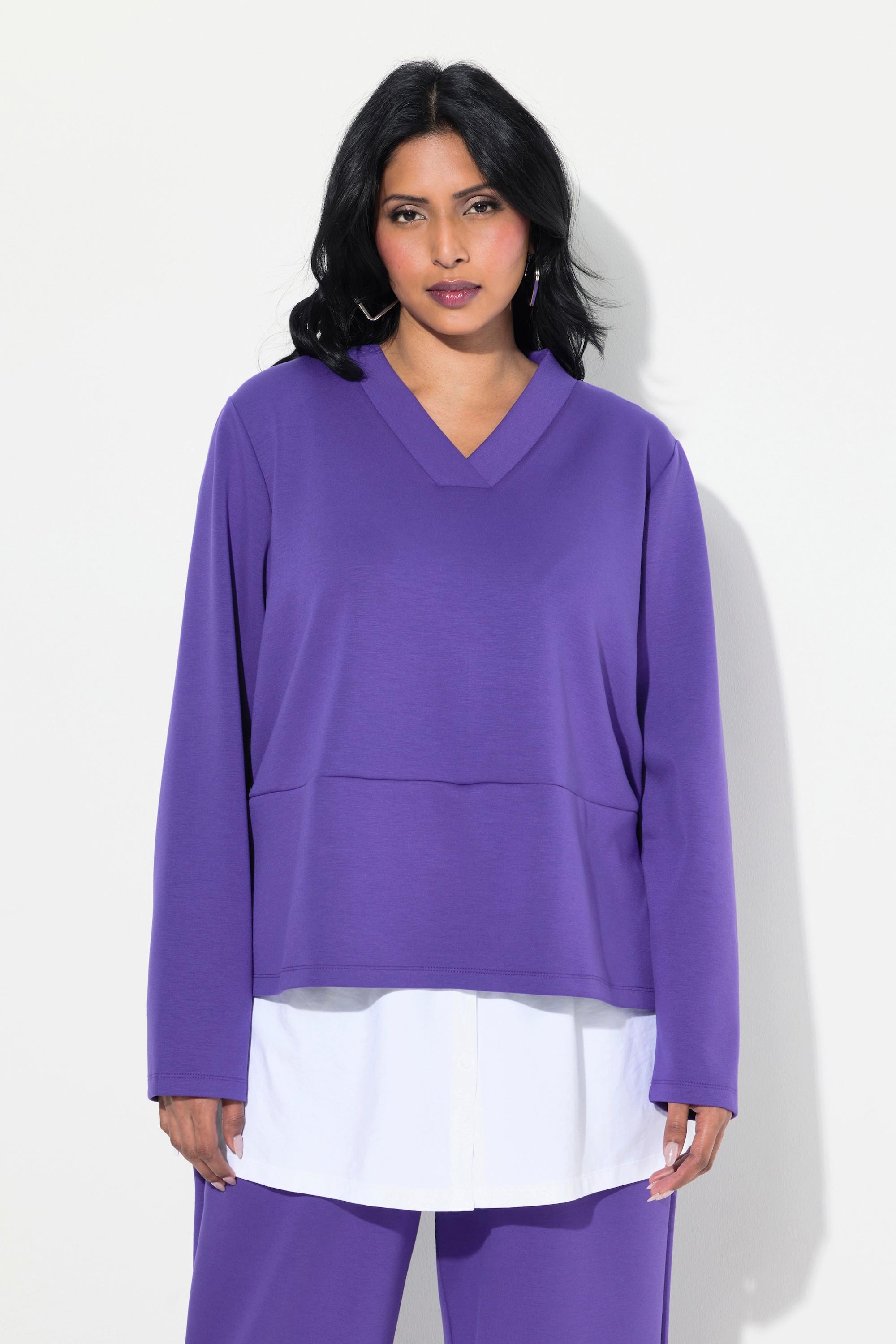 Ulla Popken Felpa Inserto Blusa Scollo a V Maniche Lunghe  