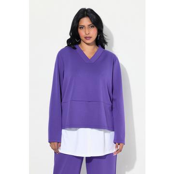 Felpa con inserto a camicetta, scollo a V e maniche lunghe