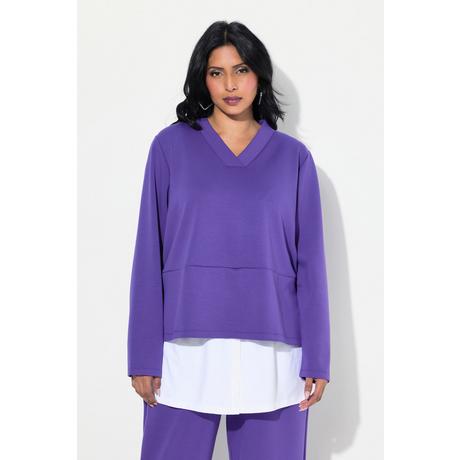 Ulla Popken Felpa Inserto Blusa Scollo a V Maniche Lunghe  