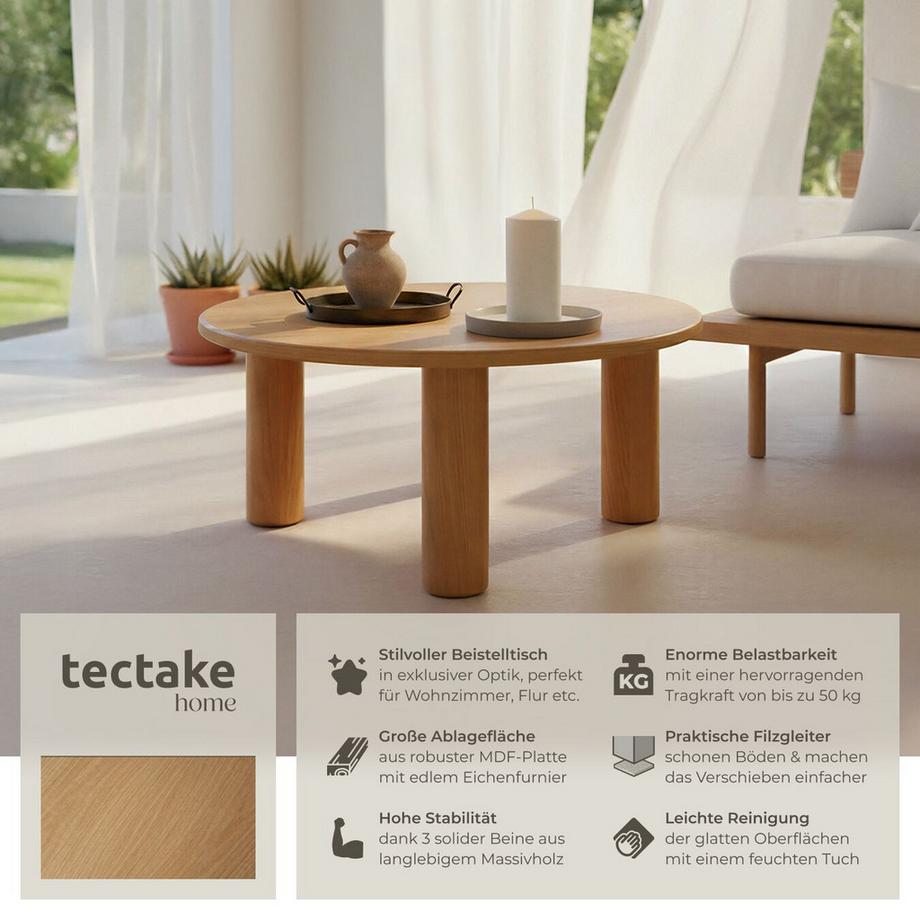 Tectake Couchtisch Sisi rund solide Beine aus Massivholz  