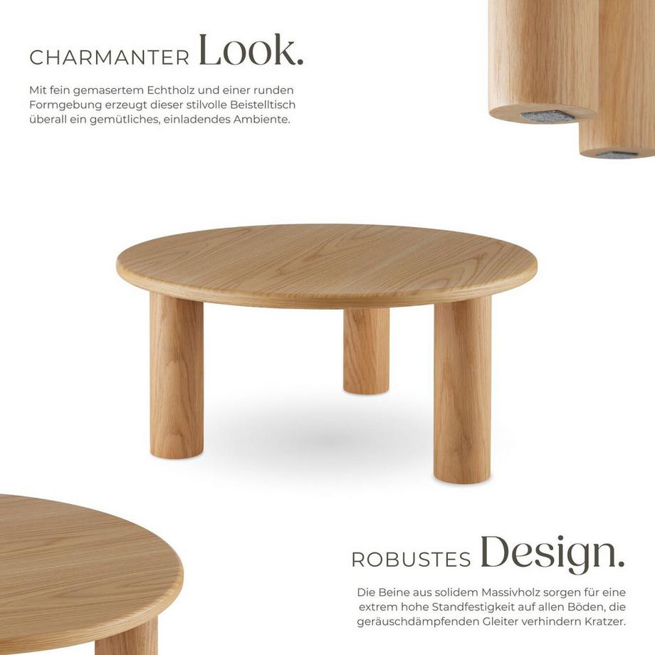 Tectake Couchtisch Sisi rund solide Beine aus Massivholz  