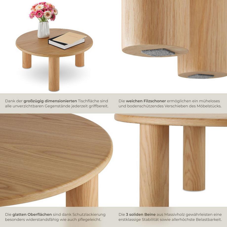 Tectake Couchtisch Sisi rund solide Beine aus Massivholz  