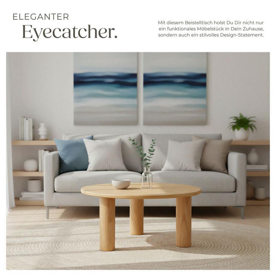 Tectake Couchtisch Sisi rund solide Beine aus Massivholz  