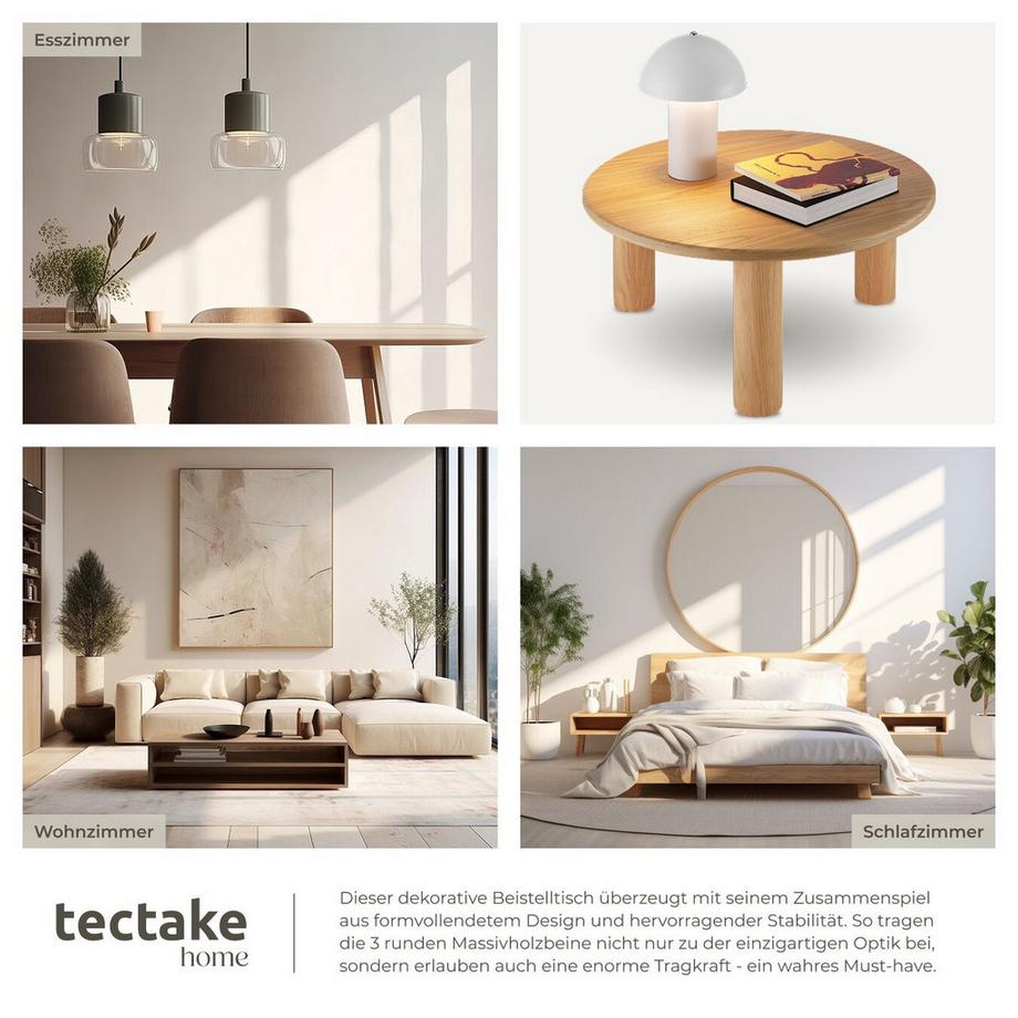 Tectake Couchtisch Sisi rund solide Beine aus Massivholz  