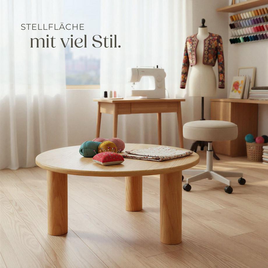 Tectake Couchtisch Sisi rund solide Beine aus Massivholz  