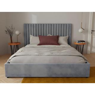 Vente-unique Letto contenitore 140 x 190 cm con testiera cuciture verticali - Tessuto - Grigio + Materasso - SARAH  