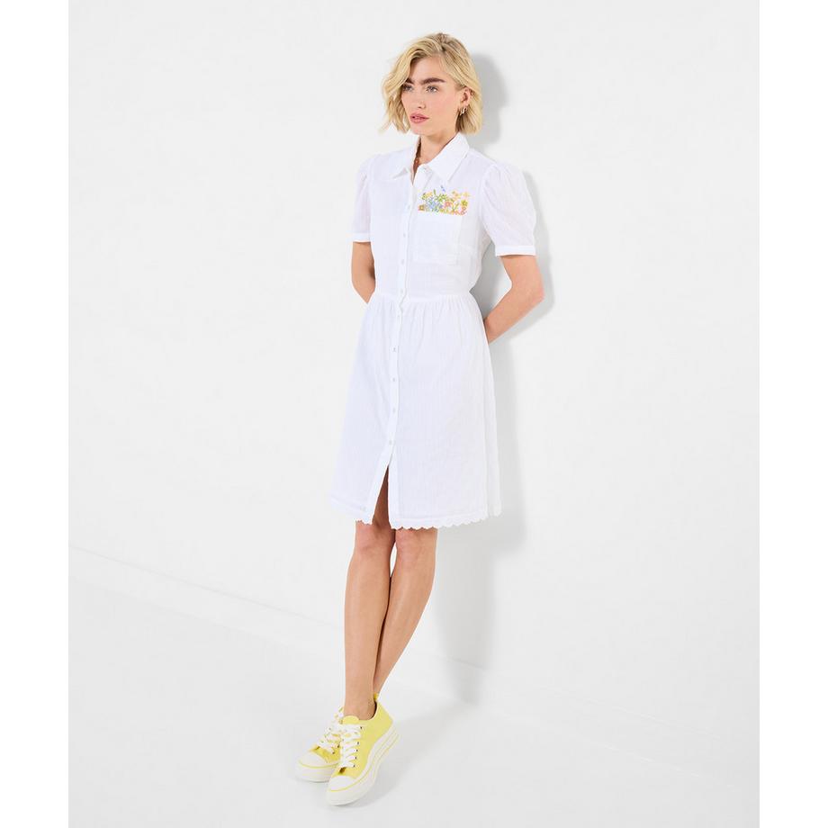 Kurzkleid mit Blumenstickerei und Knopfleiste