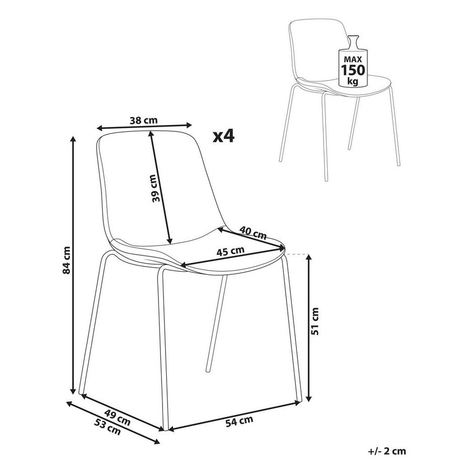 Beliani Lot de 4 chaises de salle à manger en Tissu Moderne TILLER  