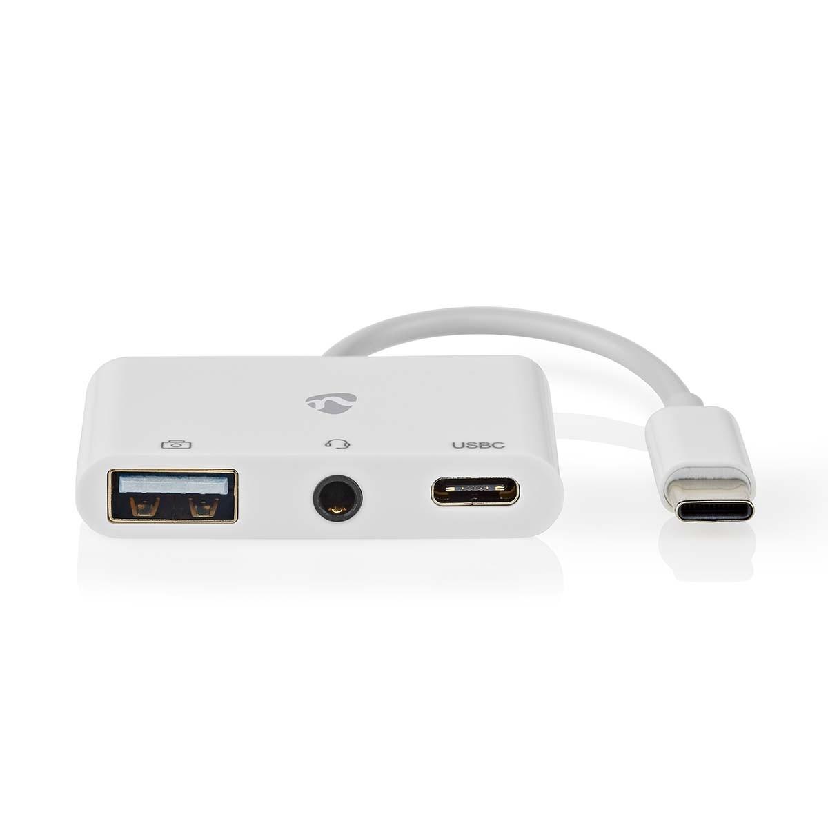 Nedis  USB-Multi-Port-Adapter | USB 2.0 | USB-C™ Stecker | USB-A Buchse / USB-C™ Buchse / 3,5 mm Buchse | 480 Mbps | 0,10 m | Rund | Vernickelt | PVC | Weiß | Box 