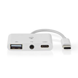 Nedis  USB-Multi-Port-Adapter | USB 2.0 | USB-C™ Stecker | USB-A Buchse / USB-C™ Buchse / 3,5 mm Buchse | 480 Mbps | 0,10 m | Rund | Vernickelt | PVC | Weiß | Box 
