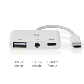Nedis  USB-Multi-Port-Adapter | USB 2.0 | USB-C™ Stecker | USB-A Buchse / USB-C™ Buchse / 3,5 mm Buchse | 480 Mbps | 0,10 m | Rund | Vernickelt | PVC | Weiß | Box 