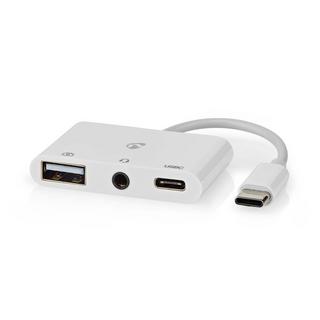 Nedis  USB-Multi-Port-Adapter | USB 2.0 | USB-C™ Stecker | USB-A Buchse / USB-C™ Buchse / 3,5 mm Buchse | 480 Mbps | 0,10 m | Rund | Vernickelt | PVC | Weiß | Box 