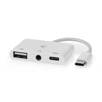 Adattatore USB multiporta | USB 2.0 | USB-C™ maschio | USB-A femmina / USB-C™ femmina / 3,5 mm femmina | 480 Mbps | 0,10 m | Rotondo | Nichelato | PVC | Bianco | Scatola