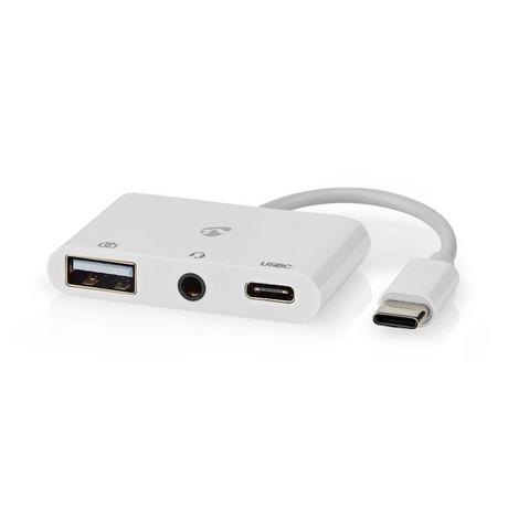 Nedis  USB-Multi-Port-Adapter | USB 2.0 | USB-C™ Stecker | USB-A Buchse / USB-C™ Buchse / 3,5 mm Buchse | 480 Mbps | 0,10 m | Rund | Vernickelt | PVC | Weiß | Box 