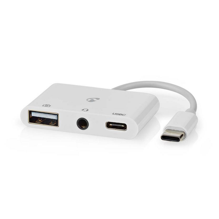Adaptateur multiport USB | USB 2.0 | USB-C™ mâle | USB-A femelle / USB-C™ femelle / 3,5 mm femelle | 480 Mbps | 0,10 m | Rond | Nickelé | PVC | Blanc | Boîte