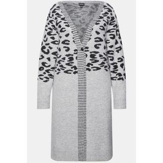 Ulla Popken  Cardigan lungo con design leopardato, scollo a V e maniche lunghe 