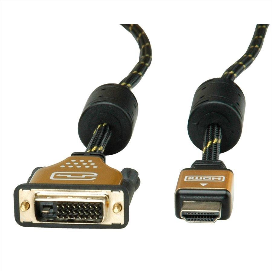 Roline  ROLINE 11.88.5893 cavo e adattatore video 5 m DVI-D HDMI tipo A (Standard) Nero, Oro 