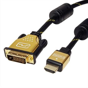 ROLINE 11.88.5893 câble vidéo et adaptateur 5 m DVI-D HDMI Type A (Standard) Noir, Or