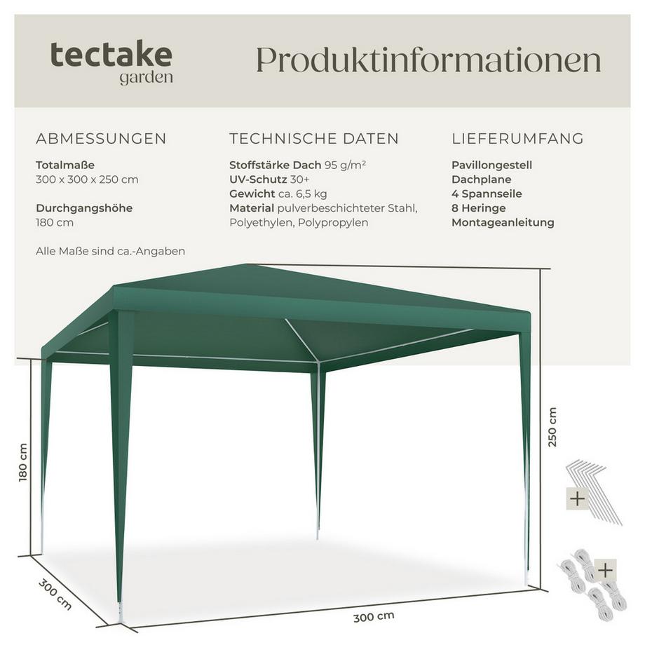 Tectake Pavillon Farah 3 x 3 m im Stecksystem  