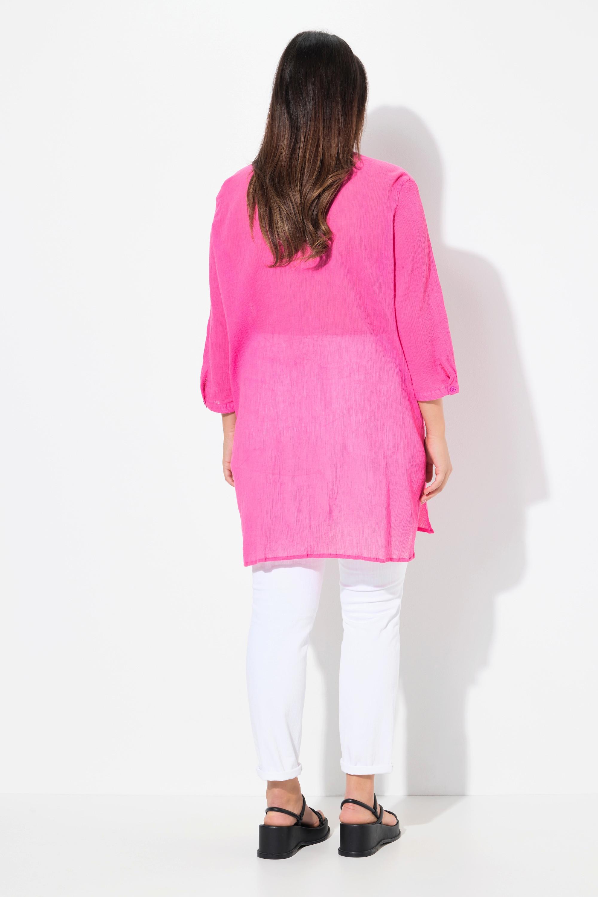 Ulla Popken Blusa lunga in crêpe Collo alto Scollo a V Maniche 3/4  