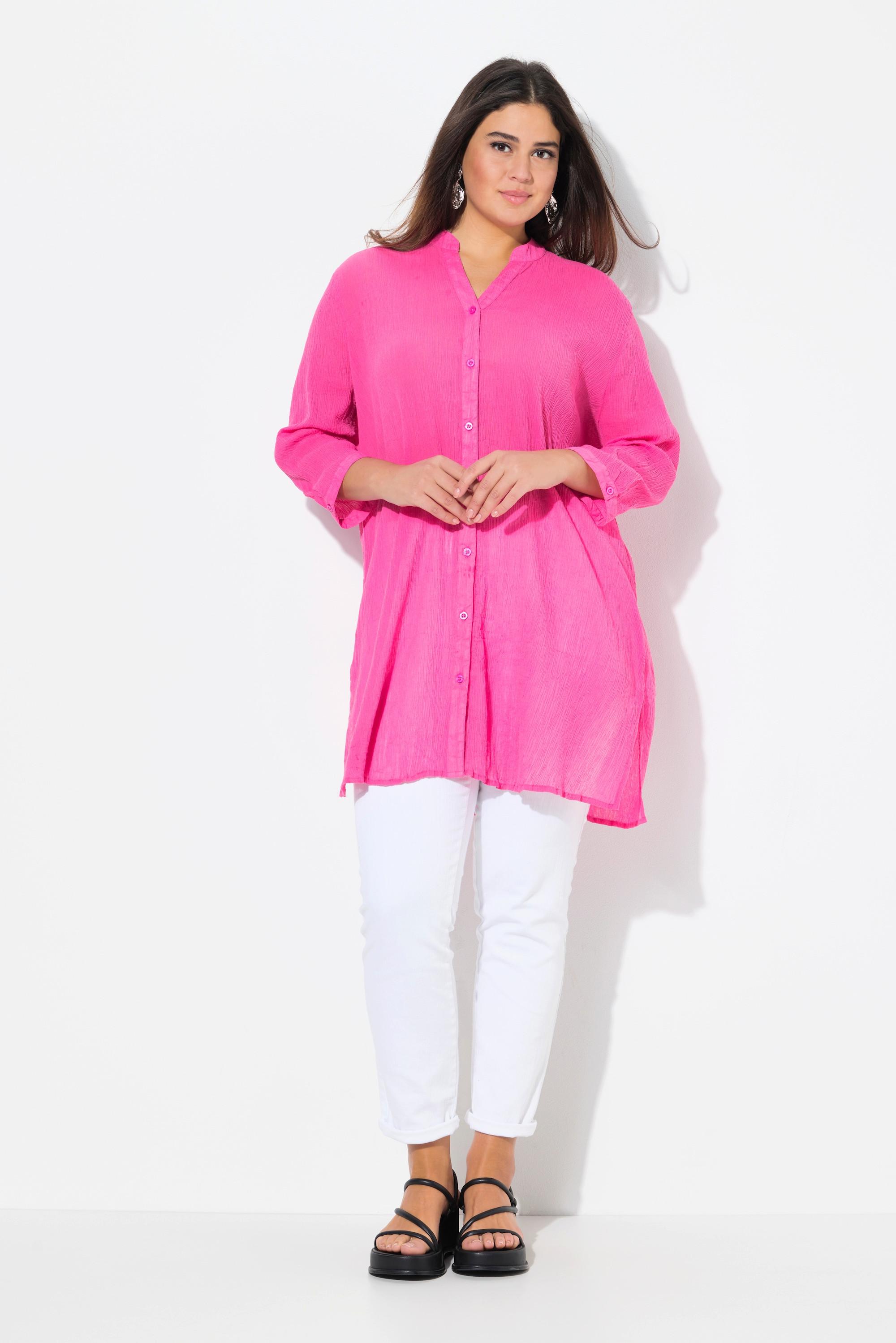 Ulla Popken Blusa lunga in crêpe Collo alto Scollo a V Maniche 3/4  