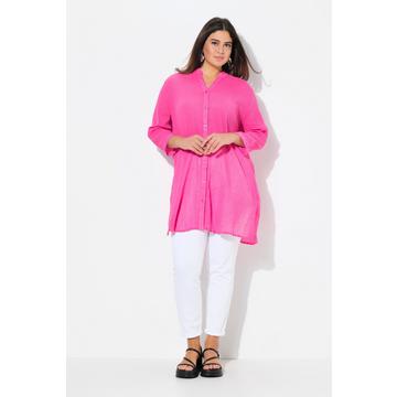 Blusa lunga in crêpe con collo alto, scollo a V e maniche a 3/4