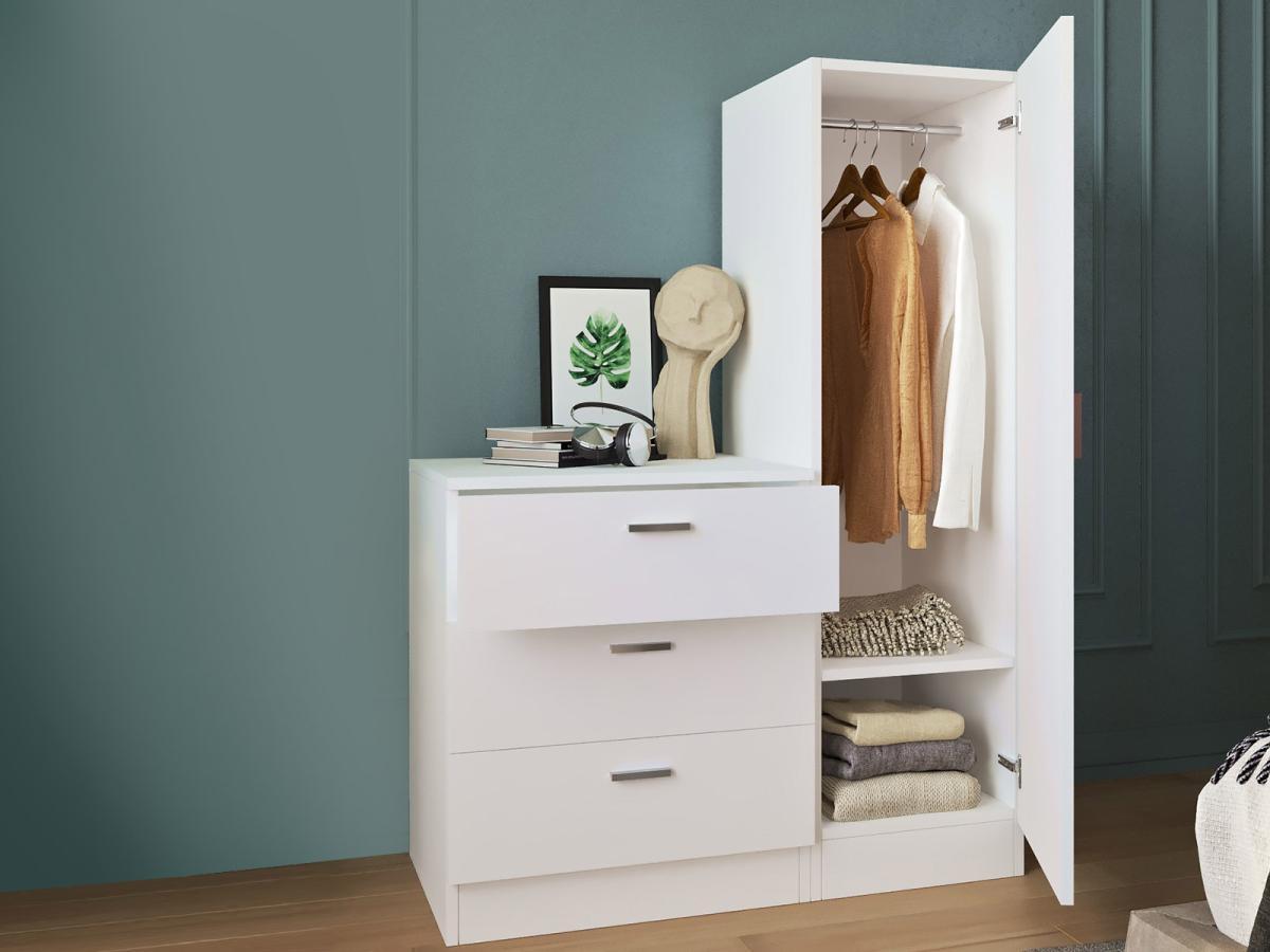 Vente-unique Commode 3 tiroirs avec armoire et miroir - Blanc - VITORIO  