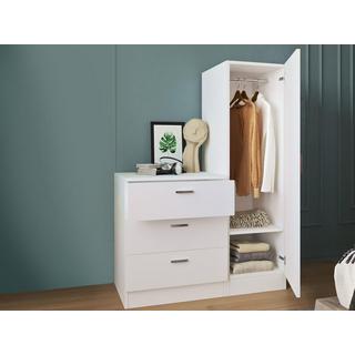 Vente-unique Commode 3 tiroirs avec armoire et miroir - Blanc - VITORIO  