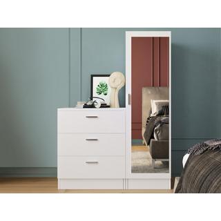 Vente-unique Commode 3 tiroirs avec armoire et miroir - Blanc - VITORIO  