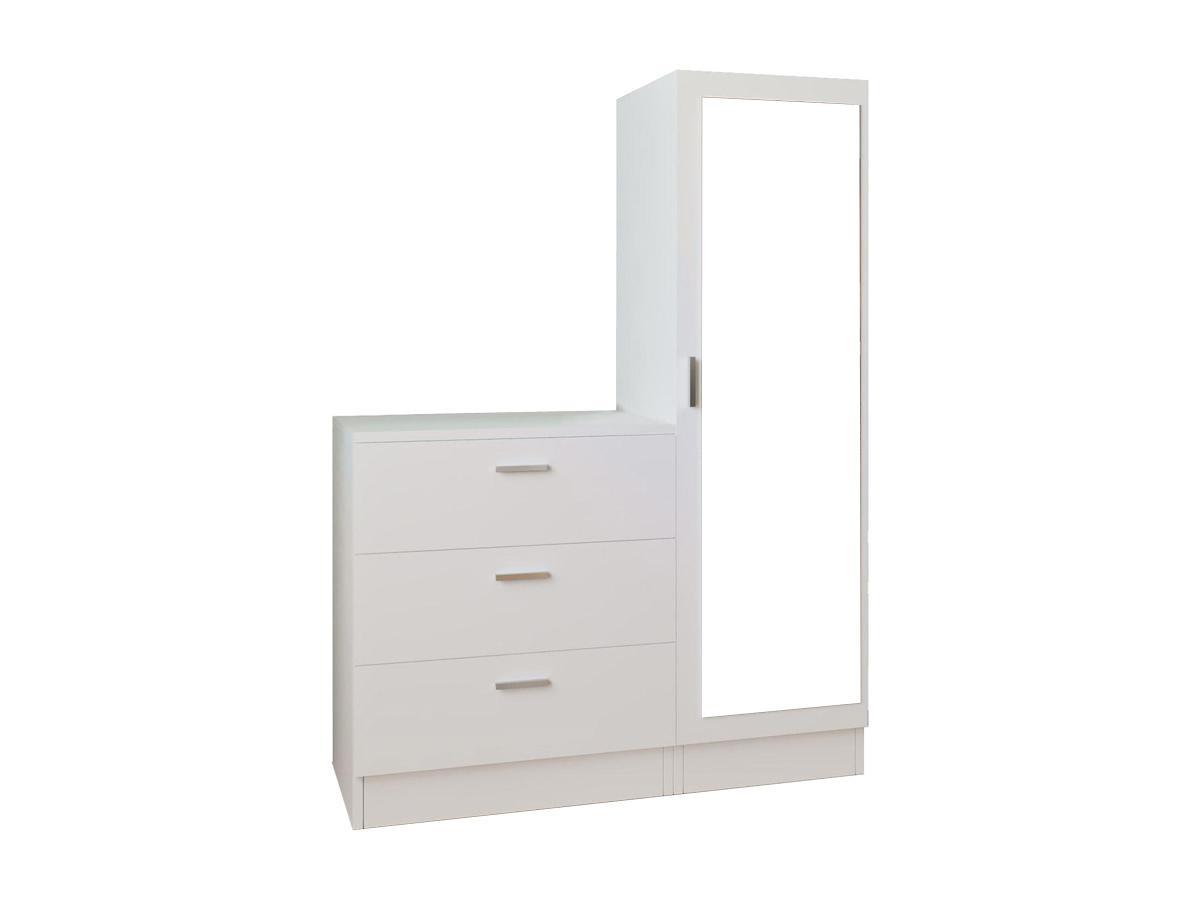 Vente-unique Commode 3 tiroirs avec armoire et miroir - Blanc - VITORIO  