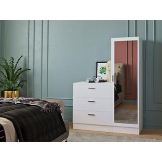 Vente-unique Commode 3 tiroirs avec armoire et miroir - Blanc - VITORIO  