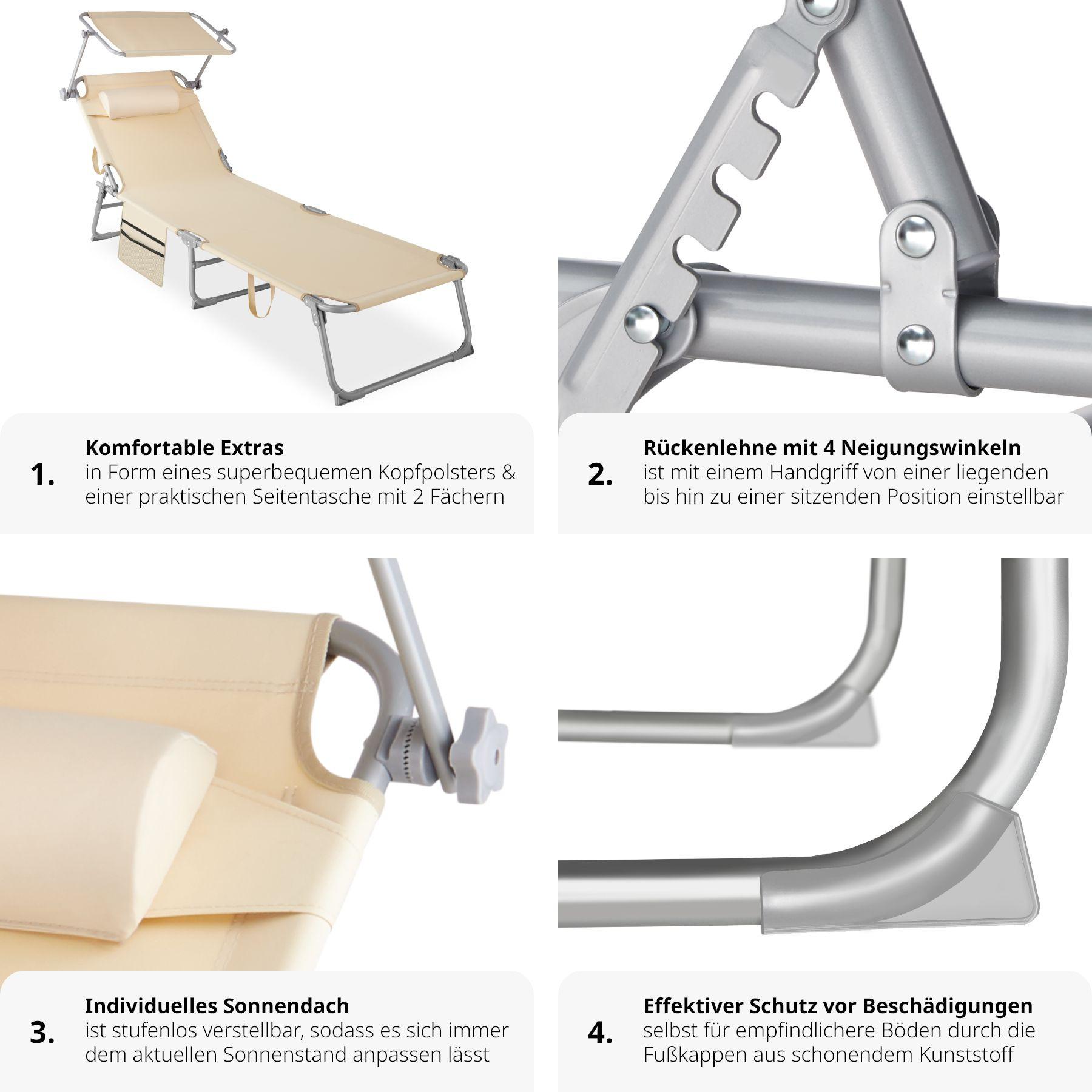 Tectake Set di 2 sdraio Chloé 4 posizioni con cuscino poggiatesta  
