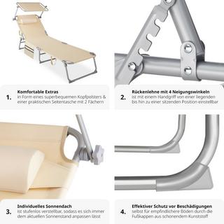 Tectake Set di 2 sdraio Chloé 4 posizioni con cuscino poggiatesta  