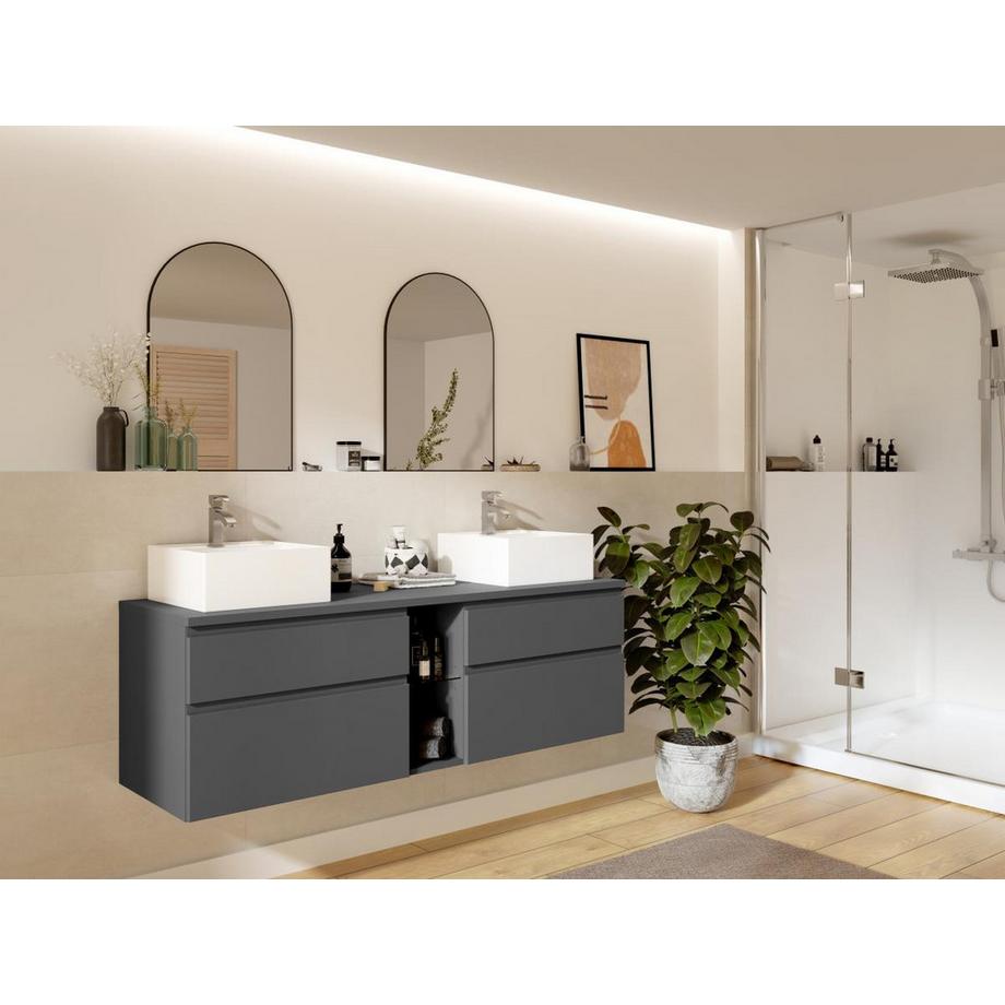Vente-unique Mobile sotto lavabo sospeso 150 cm Grigio - MAGDALENA II  
