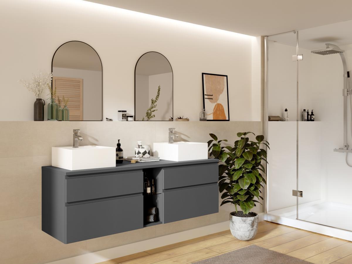 Vente-unique Mobile sotto lavabo sospeso 150 cm Grigio - MAGDALENA II  