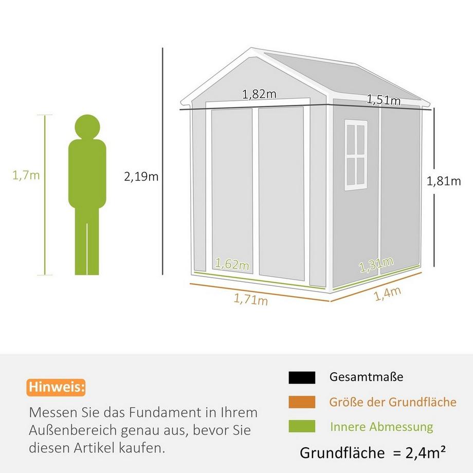 Northio  Gerätehaus 2,4m², Wasserdicht Gartenhaus mit Boden Pultdach, 182x151x219/181 cm, Geräteschuppen mit Abschließbar Tür, Fenster Fahrradgarage, Gartenschrank aus Alu, für Hinterhof, Garten, Grau | 